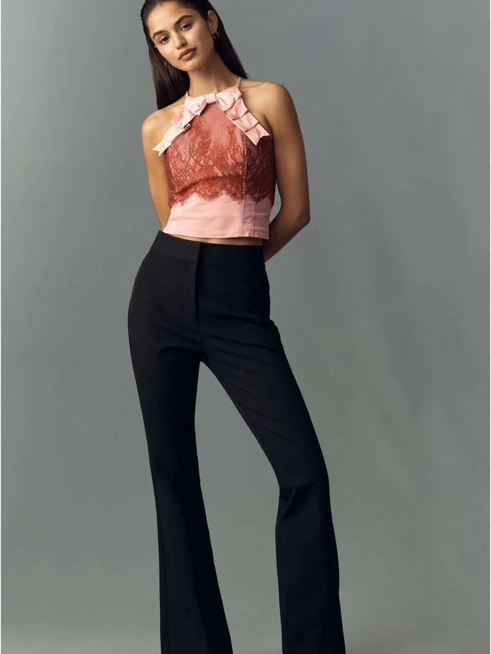ANTHROPOLOGIE MAEVE Lace Bow Halter Tank Top in Powder Pink size Small - Picture 2 of 9
